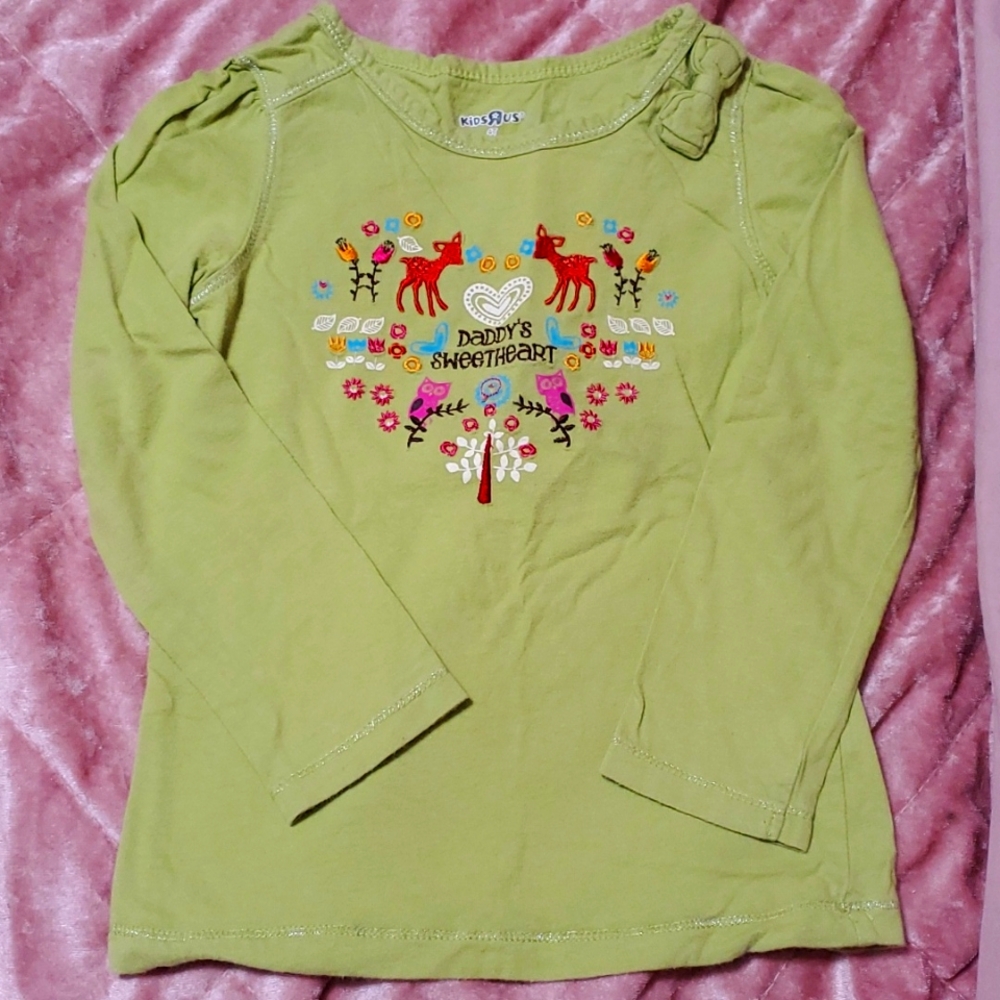 Daddy's sweetheart toddler girl shirr with deers, flowers and owls 4T
